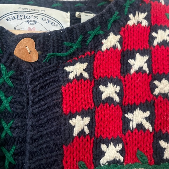Vintage 1995 Eagle’s Eye Hand Knit Americana Novelty Cardigan Bear Flag Stars S - Picture 5 of 5